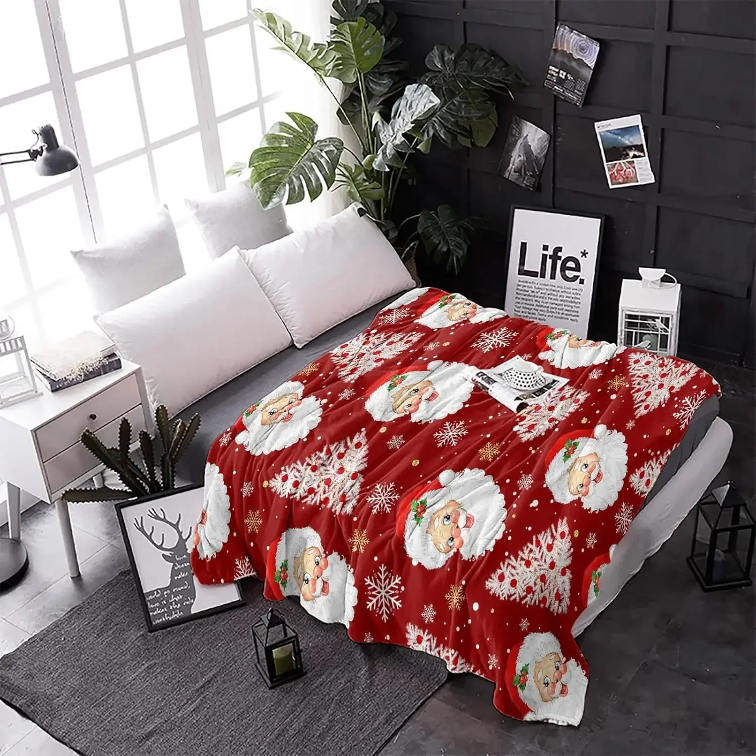 

60x80 inches red christmas blanket santa christmas tree soft cozy facecloth blanket can decorate home sofa office car