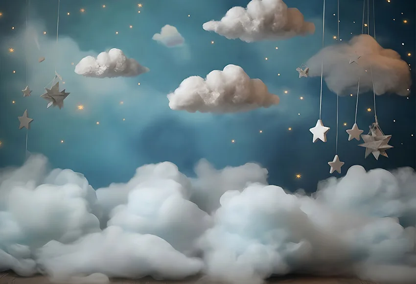 Mehofond Photography Backdrop Dreamy Newborn Princess Birthday Party Silver Star Toy Bear Clouds Decor Photo Background Studio