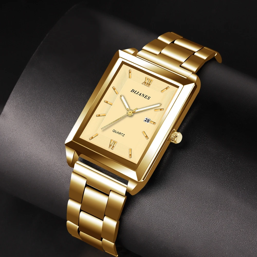 Luxury Fashion Stainless Steel Watch For Men Woman Rectangle Business Male Clock Waterproof Men Woman Watch Quartz Watch For Man