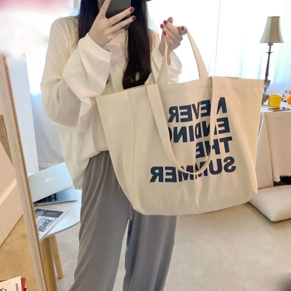 

Large Capacity Letter Print Tote Bag Lightweigh Soft Literary Canvas Shoulder Bag Commuting Casual Woman Shoulder Bag Daily