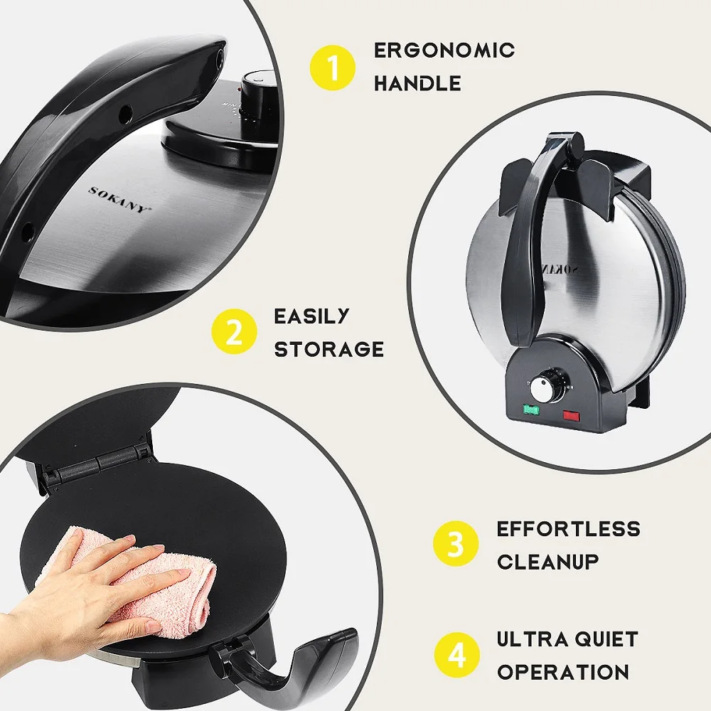 12 인치 전기 철판 크레이프 메이커 220V, 붙지 않는 표면 팬케이크 메이커, 다기능 계란 롤 기계, 온도 조절 가능