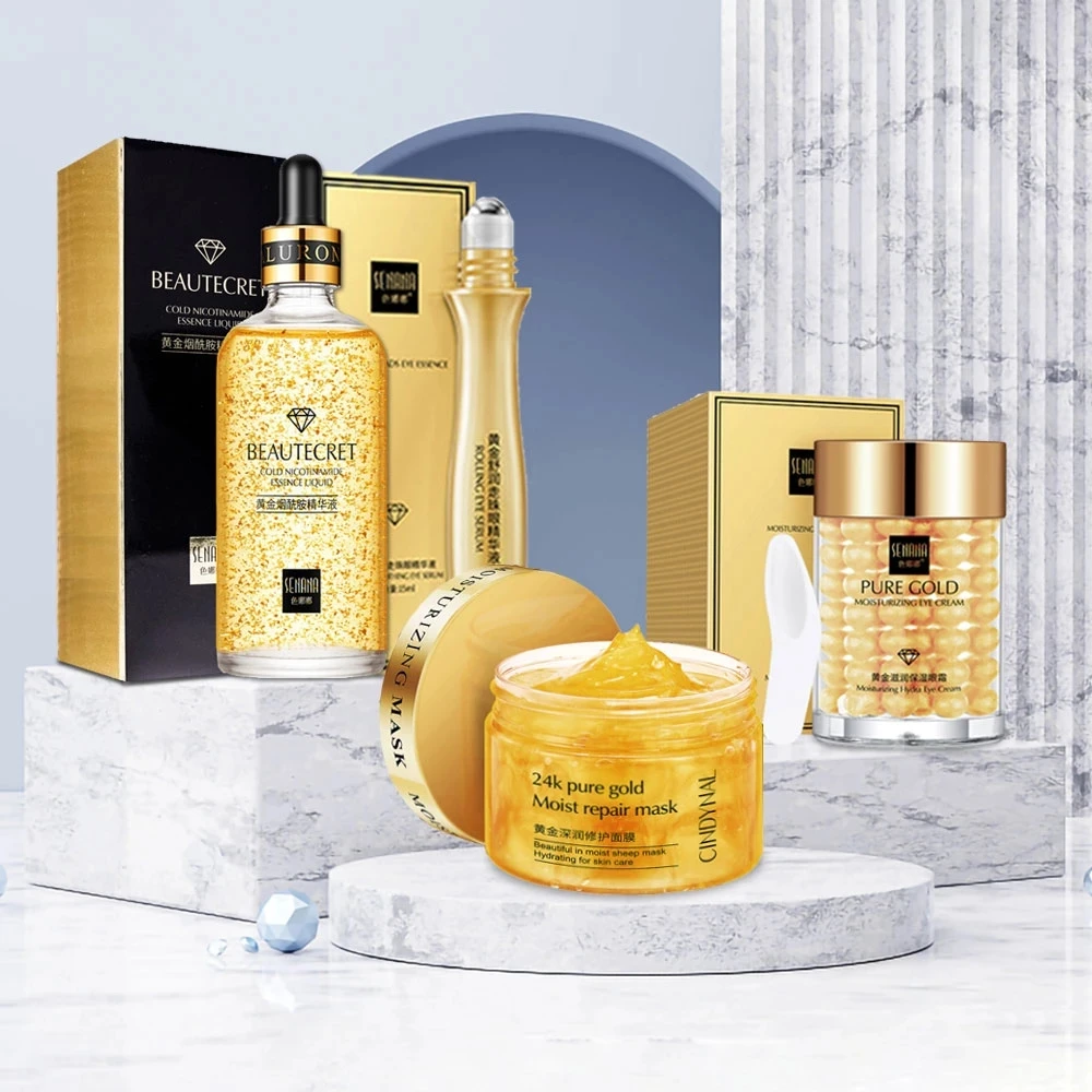 Face Care Set 24K Gold Nicotinamide Face Serum Anti aging Collagen Face Cream Fade Dark Circles Eye Cream Skincare Products