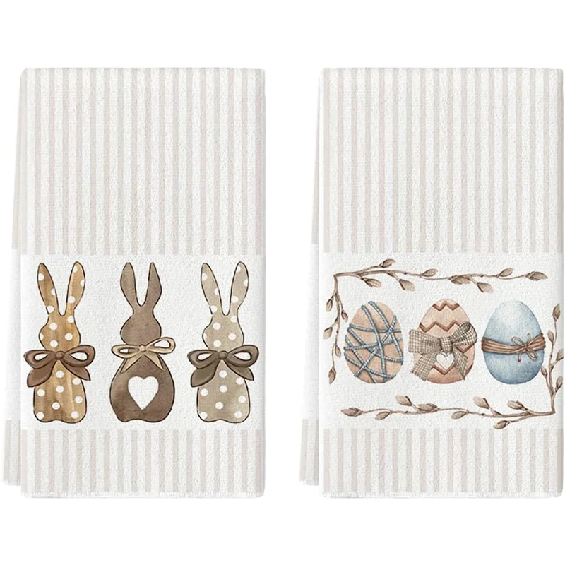 

2Pcs, Easter Striped Bunny Egg Kitchen Towels, 40Cm*60Cm Towel Set, Super Absorbent Soft Cleaning Cloth, Cooking and Baking Tea Towel, Hand Towel, Cleaning Cloth, Dishcloth, Kitchen Decoration, Living Room Decorations, Kitchen Essentials, Home Essentials