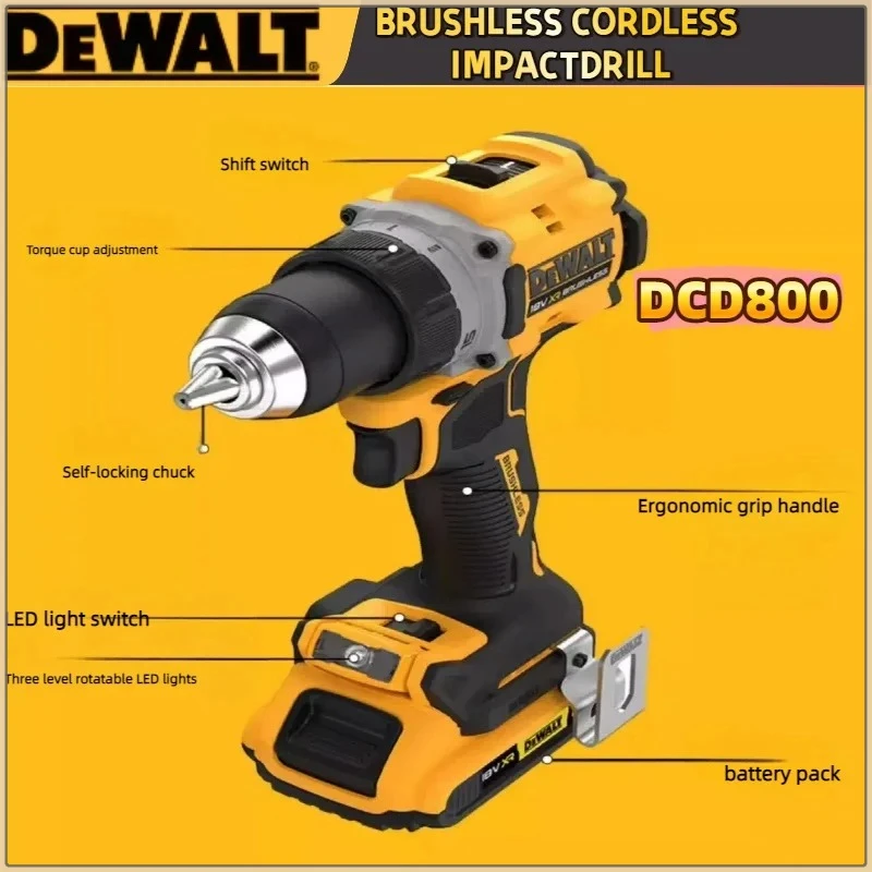 ديوالت لبطارية 20 فولت DCD800 2000 دورة في الدقيقة مثقاب كهربائي لاسلكي 1/2 بوصة مفك كهربائي بدون فرش أداة كهربائية ليثيوم #6