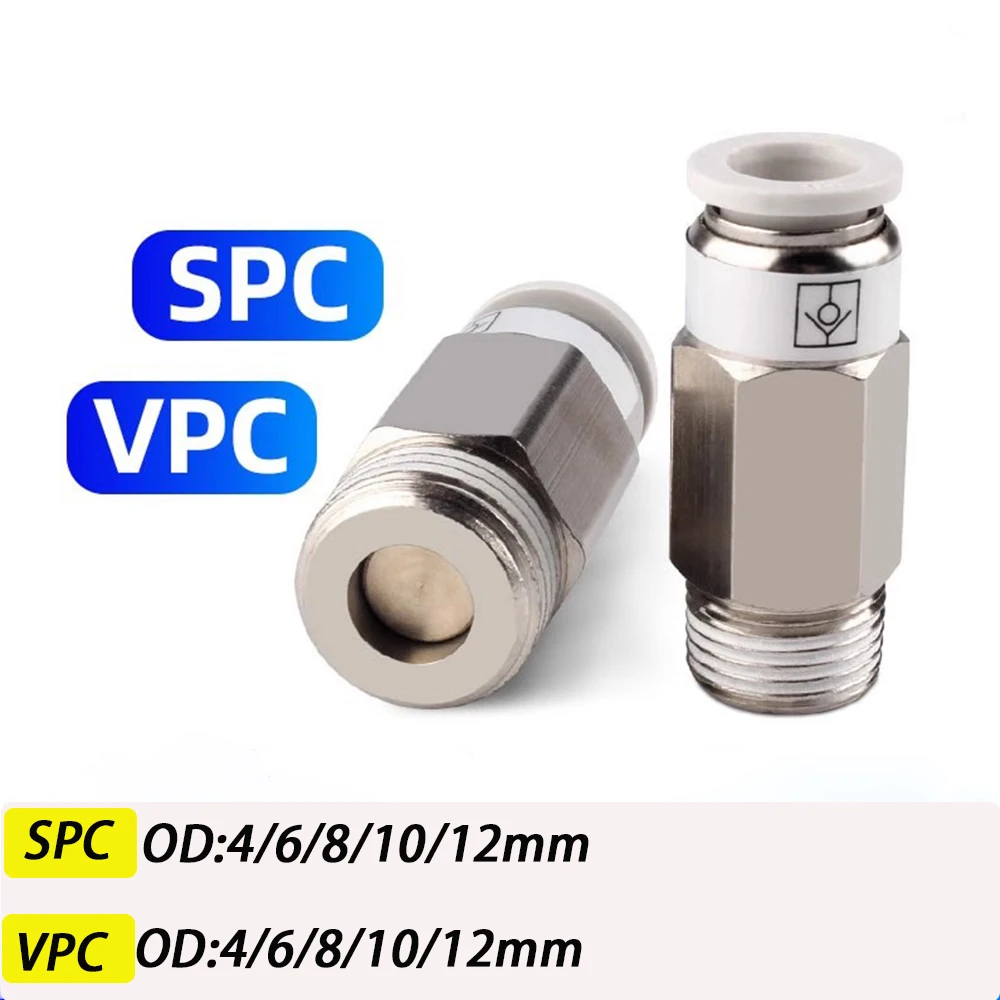 

Pneumatic Check Valve SPC VPC M5 1/8 1/4 3/8 1/2"BSP Thread Air Pipe Quick Check Valve One-way Valve One-button Quick Connector