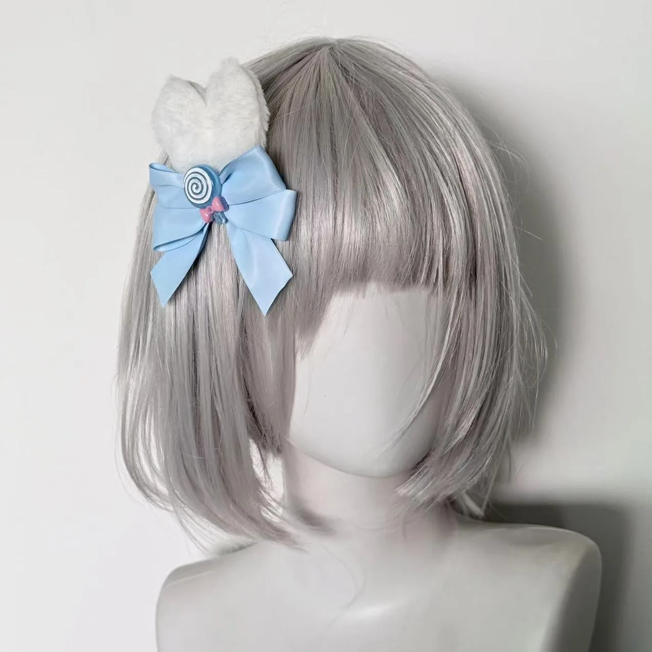 1 Pair Handmade Sweet Girl Blue/Pink Lollipop Rabbit Ear Hair Clip Lolita Bow Side Clip Sweet Girl Cute Hair Accessories