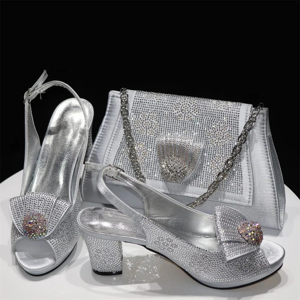 Italian Style Rhinestone Ladies Shoes And Bag Set Nigerian Elegant Shoes And Matching Bag Set For Party Large Size 37-43