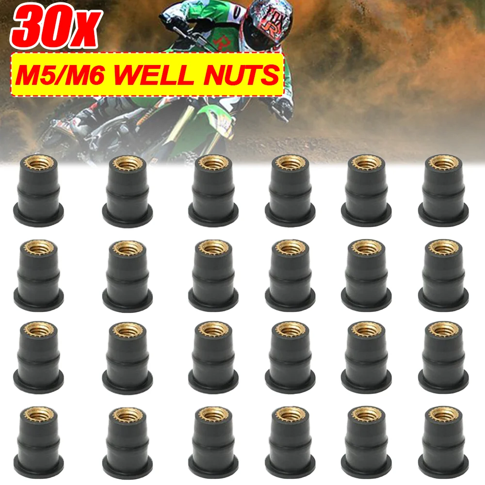10/20/30Pcs M5/M6 Rubber Well Nut Motorcycle Windshield Rubber Rivet Nuts Bolts Motorcycle Accessories For Honda For Suzuki