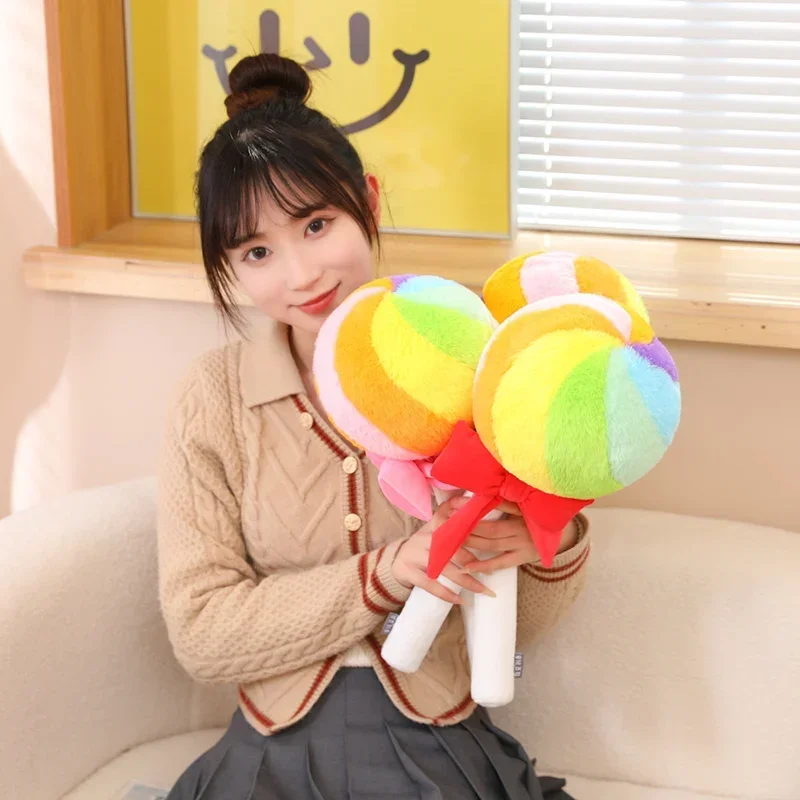 43/58 CM Grappige Regenboog Lollipop Knuffels Kleurrijke Snoep Pluche Kussen Bal Speelgoed Gevuld Zacht voor Kinderen Meisjes verjaardagscadeautjes