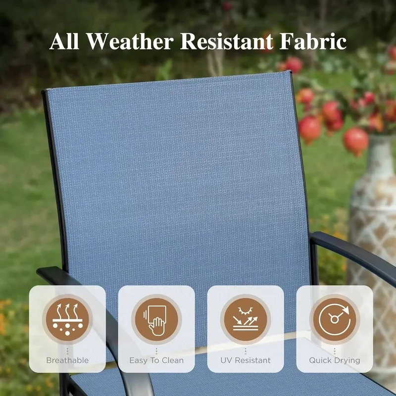

5 Piece Outdoor Dining Set: Patio Furniture with Blue Chairs and 37" Square Wood Look Table for Lawn, Garden, Backyard, Deck