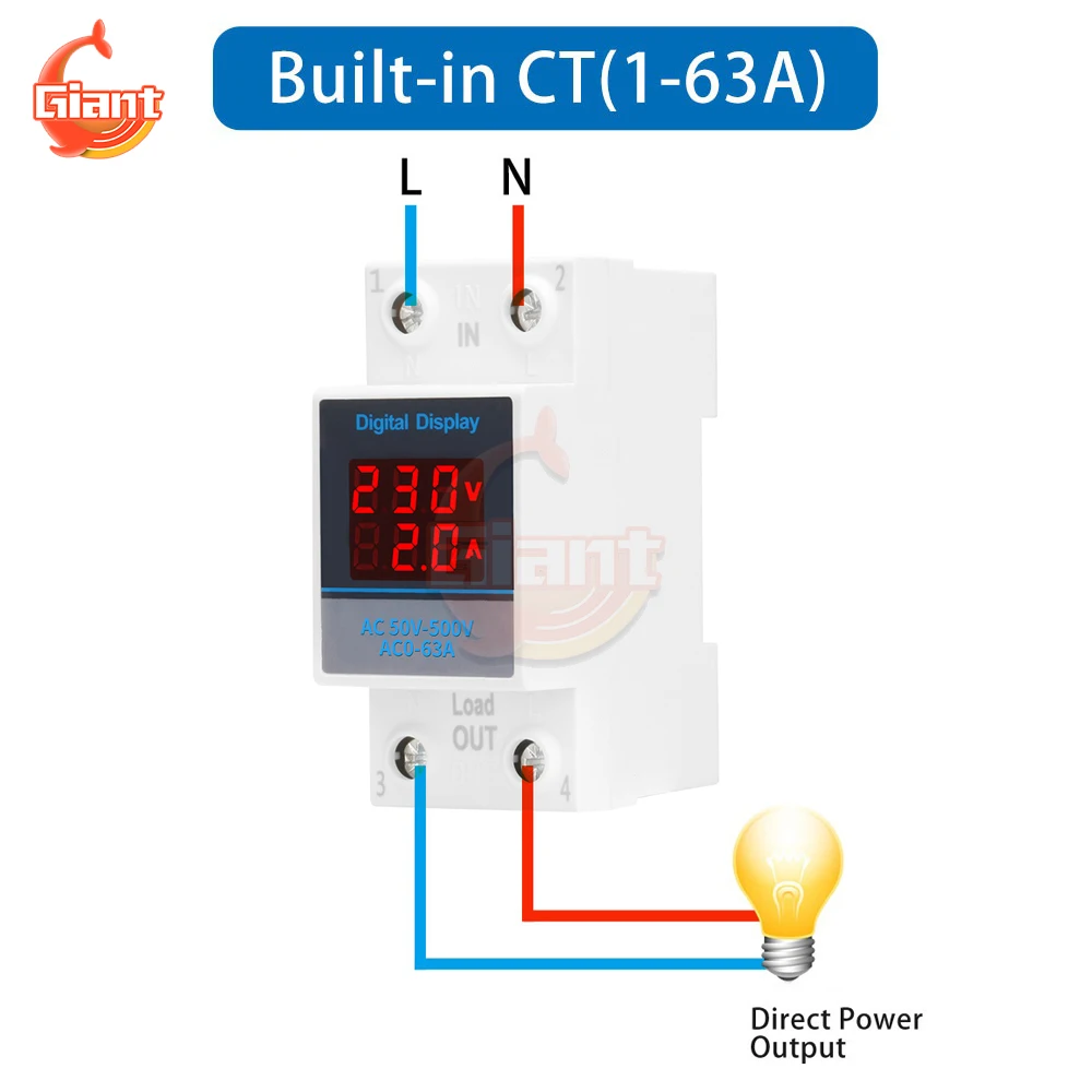 AC50-500V Din Rail Dual Digital Voltmeter Ammeter Single Phase Energy Meter Voltage Current Gauge Tester Power Wattmeter Monitor