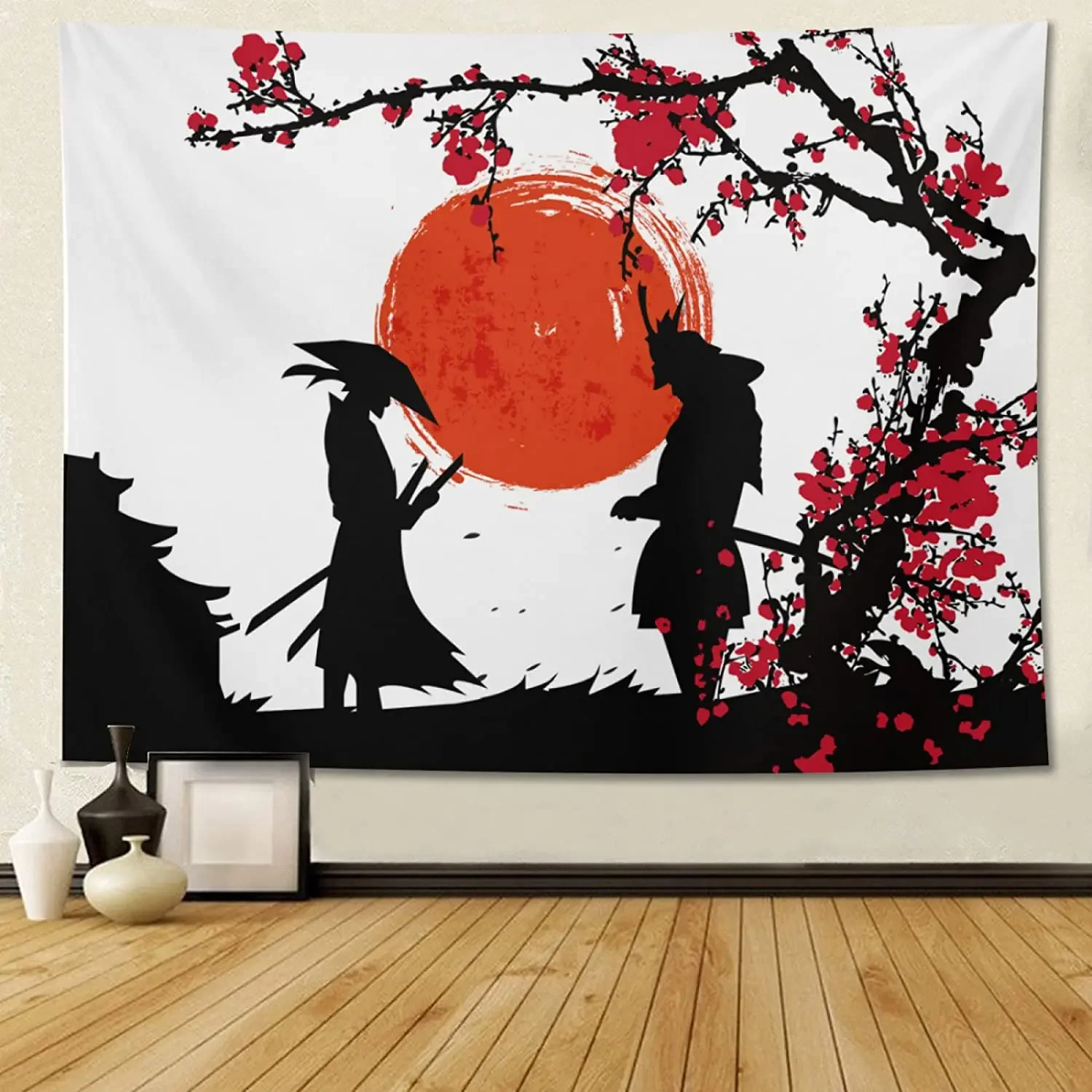 Japanese Tapestry Anime Samurai Tapestries Cherry Blossom Wall Hanging Party Decorations Home Decor for Bedroom Living Room Dorm
