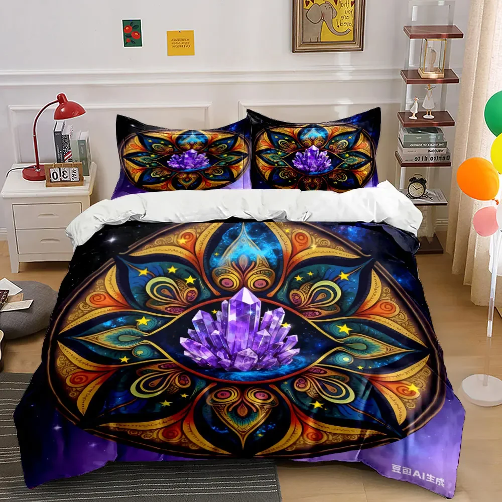 Colorful Mandala Crystal Decor 3PC, Multiple sizes kid's and adults' bedroom Exquisite 3PC bedding set, gift