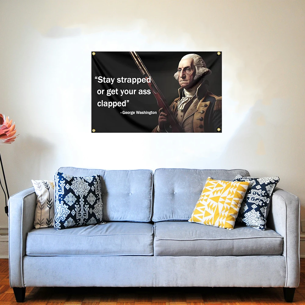 ZKflager Drapeau 'Stay Strapped Or Get Clapped' 90x150 Cm - Meme Funny Noir - Décoration Mur Dortoir