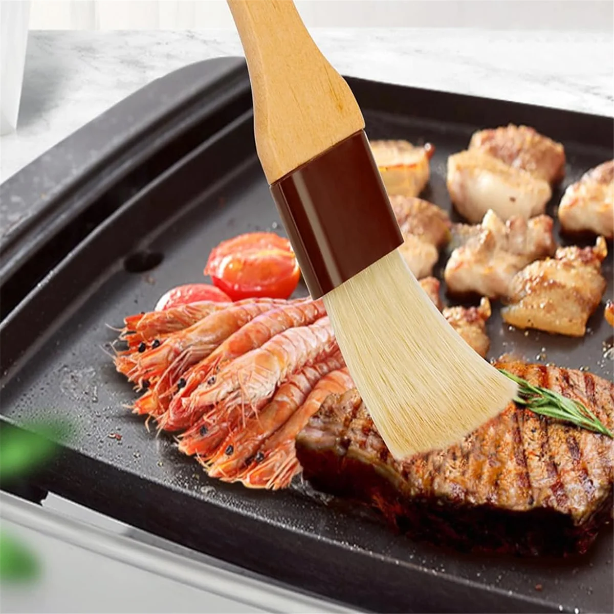 فرشاة المعجنات، فرشاة التغطية للطهي، فرشاة شواء ذات شعيرات طبيعية للزيت والصلصة، فرشاة طعام بمقبض خشبي، 3 عبوات ساخنة