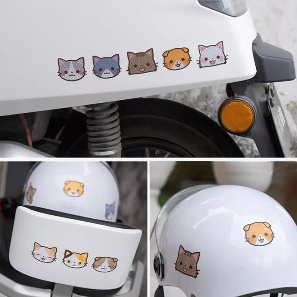 Motorcycle Helmet Stickers 10pcs Waterproof Reflective Cat Style Motorcycle Helmet Decals Self-adhesive Night Warning for Safety