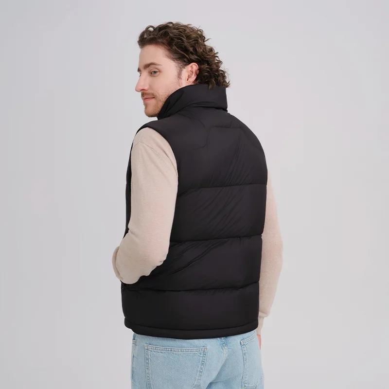 Down Coats Vest Men Sleeveless Stand Collar Down Jacket Cardigan Zipper Solid Loose Pockets Outerwear Autumn 2025 Spliced
