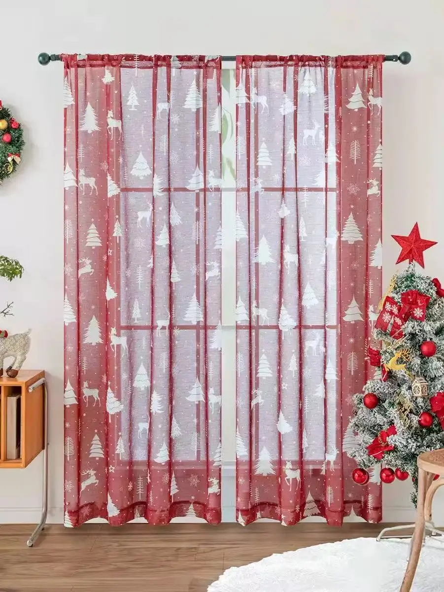 

Christmas Red Snowflake Sheer Curtain Festive Window Decor for Holiday Living Room Dining Room