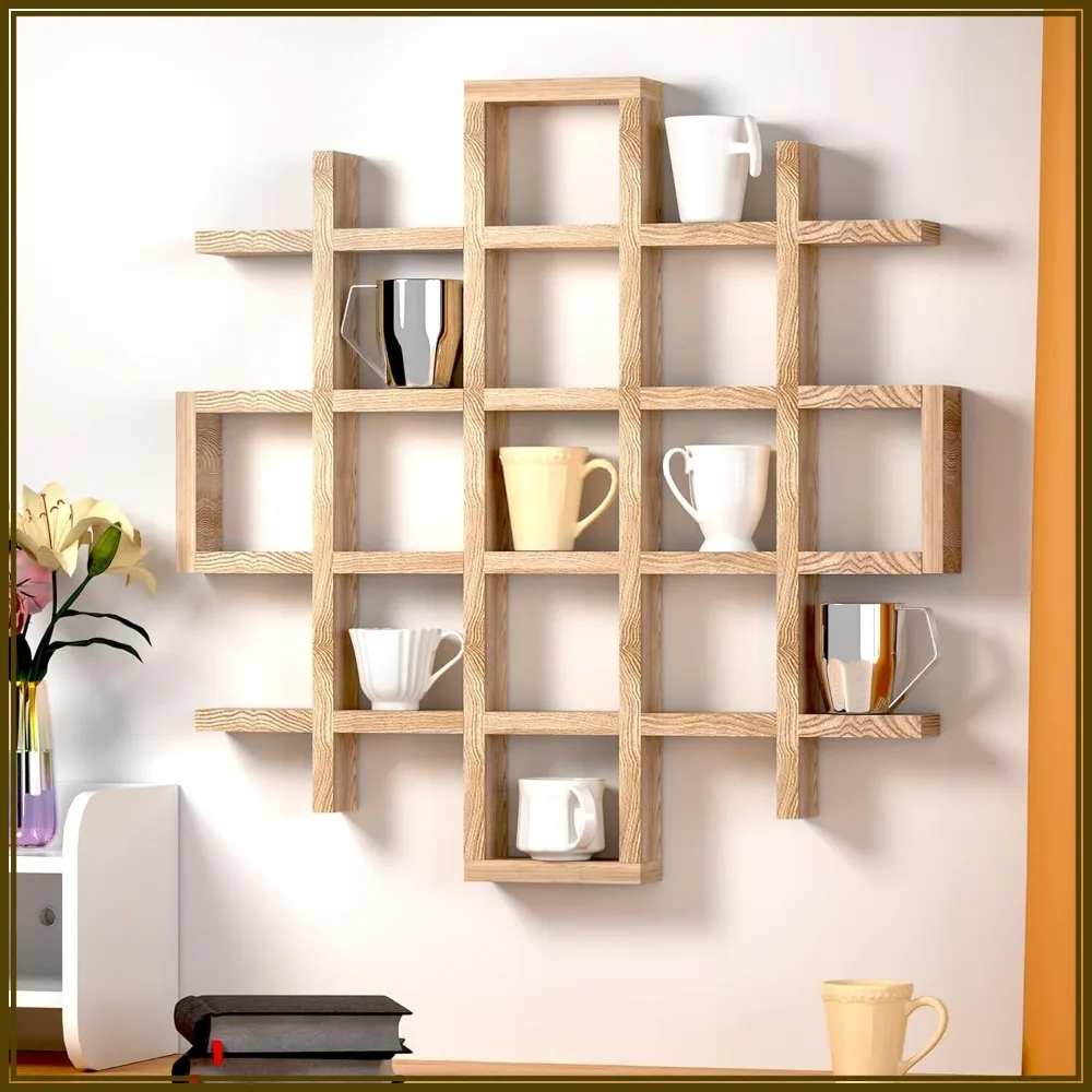 

Wooden Coffee Mug Display Rack Floating Shelf for Oversize Mugs, Rustic Wall Mounted Holder Shadow Box (5.1x5.1x3in, Wood Color)
