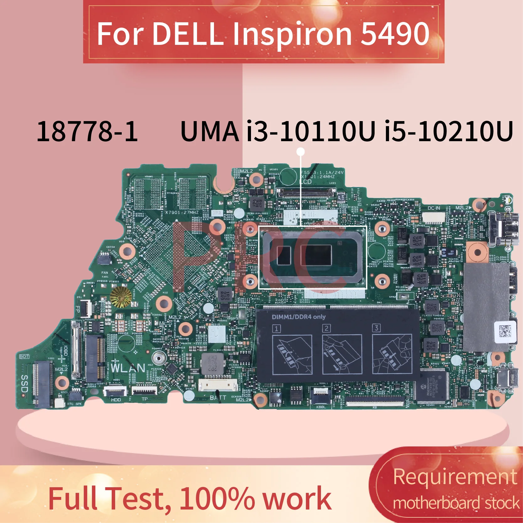 18778-1 para dell inspiron 5490 5498 5590 5598 placa-mãe do portátil 020yv9 00v7r1 núcleo i3-10110U i5-10210U ddr4 notebook mainboard