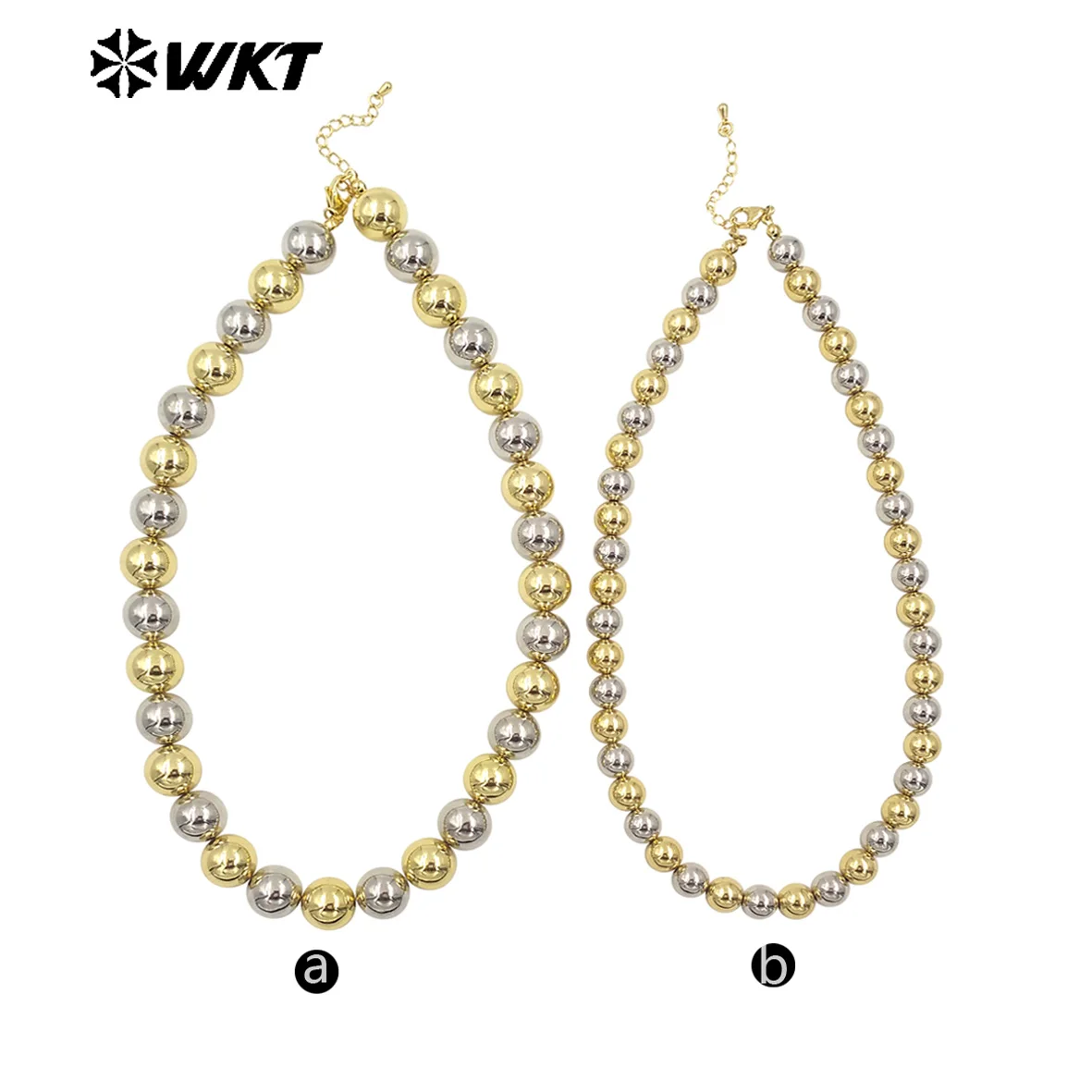 WT-JFN11 Wholesale New Popular Design Double Color Mixsure Unique Women Big Metal Ball Beads Hand Strand Necklace With Extend