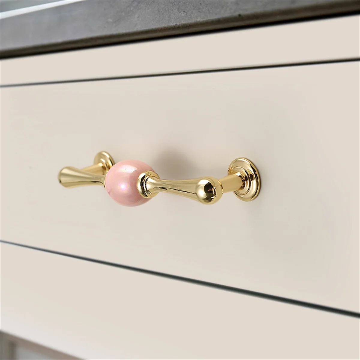 ABVS Fashion Ceramic Cabinet Handle Golden Kitchen Cupboard Door Handle European Style White Furniture Handle'