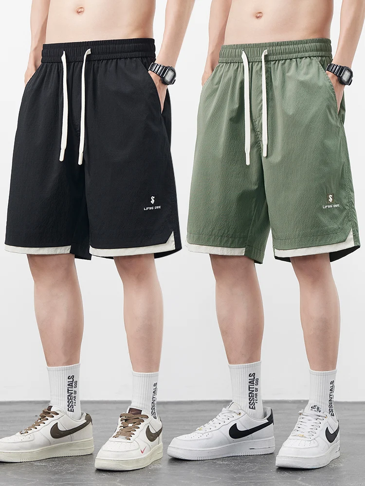 

Летние тонкие шорты из ледяного шелка для мужчин, свободные повседневные брюки-капри, легкие быстросохнущие спортивные брюки больших размеров для мужчин