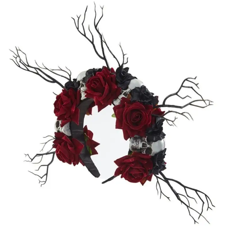 

652F готические цветочные короны для женщин, готическая повязка на голову с черепом, повязка на голову с веткой дерева