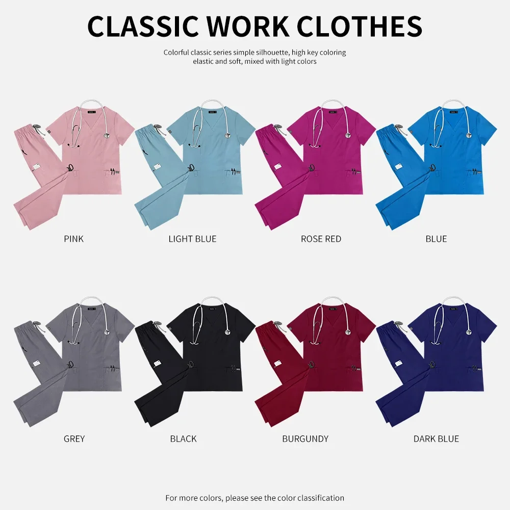 Unisex Medical Uniform ขายส่ง V คอเสื้อ Jogger กางเกงทันตแพทย์ชุดขัดยืดผ่าตัด Workwear สัตว์เลี้ยง Vet Doctor ชุดพยาบาล