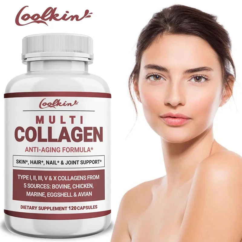 Multi Collagen Peptides Powder Capsules, 5 Collagen Supplements, Cow, Chicken, Egg Shell, Bird & Marine All-in-One