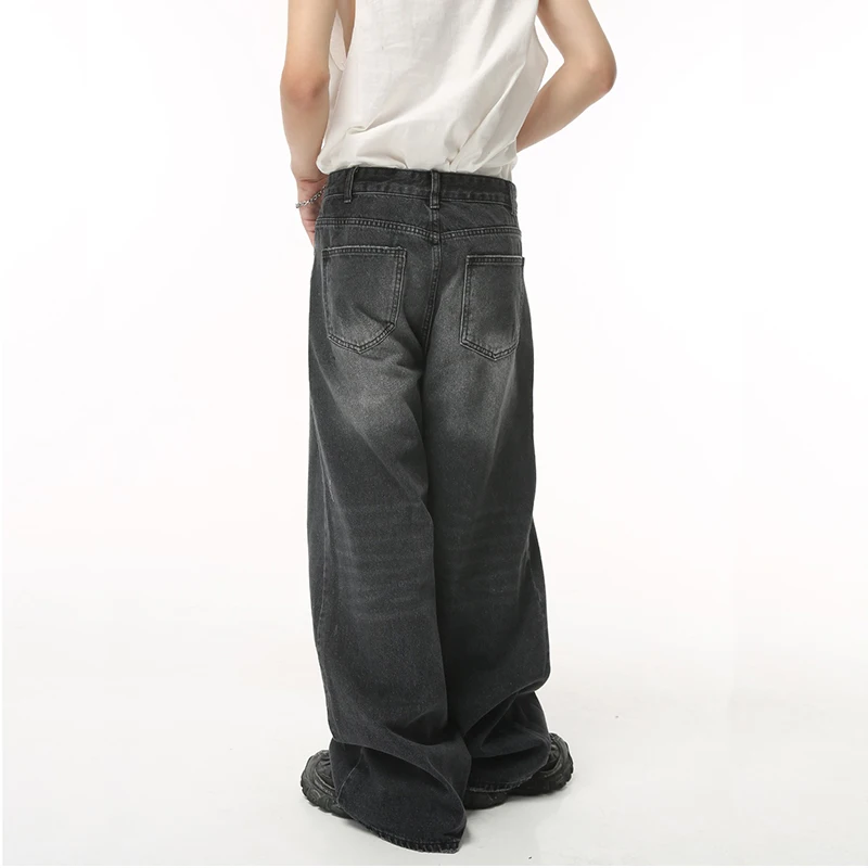 Vintage Men\'s Baggy Denim Trousers 2024 New Streetwear Wide Leg Loose Denim Pants Fashion Distressed Straight Pants