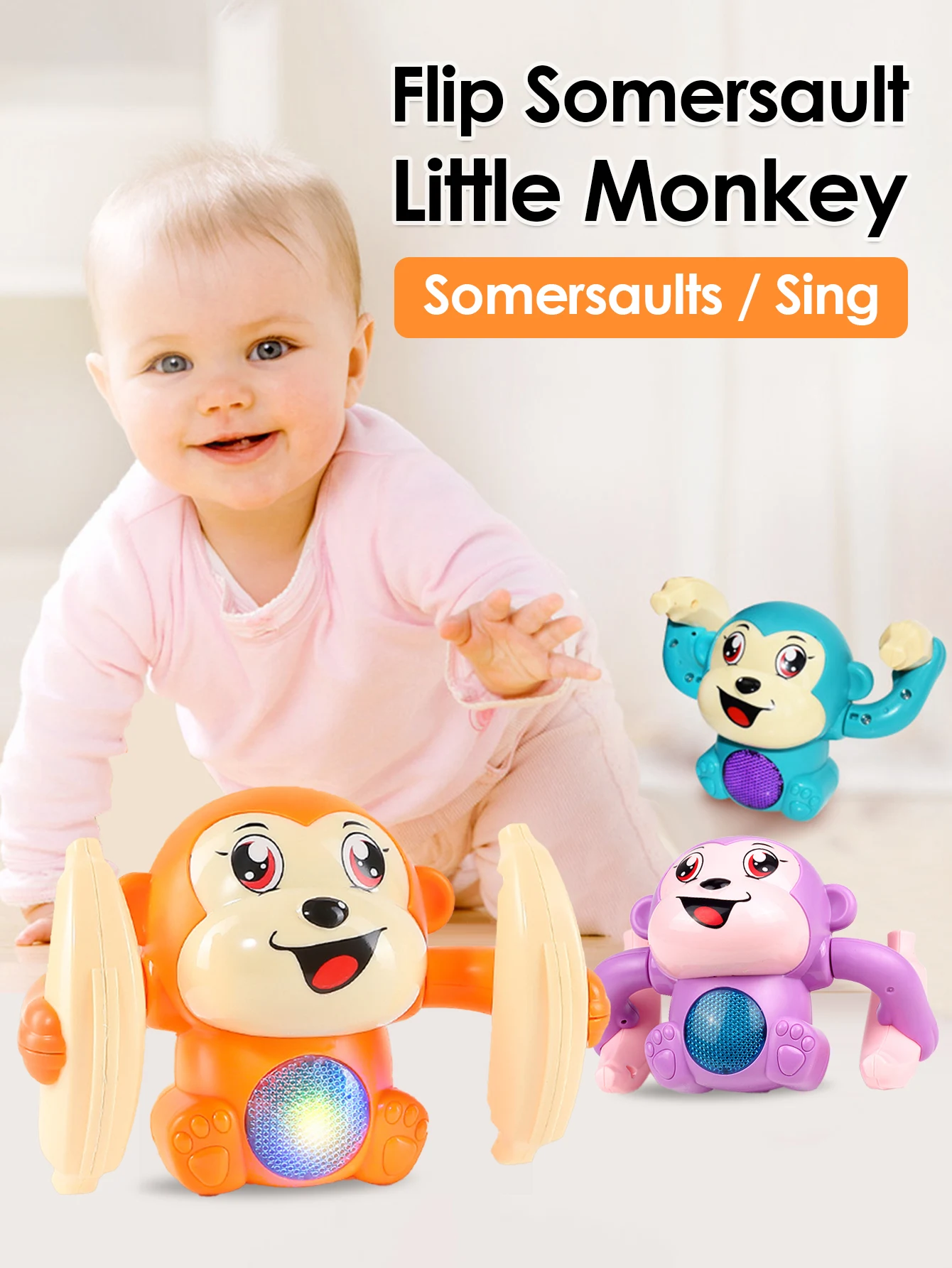 1 baby toy electric rolling monkey light music puzzle sound prompt monkey children's toy gift preschool education toy