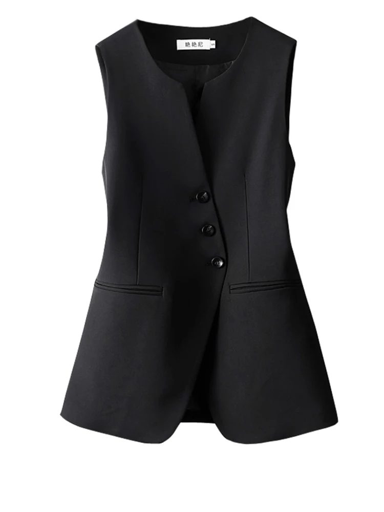 Big size chubby girl, medium to long vest, women's autumn new style, slim fit design, sleeveless outerwear