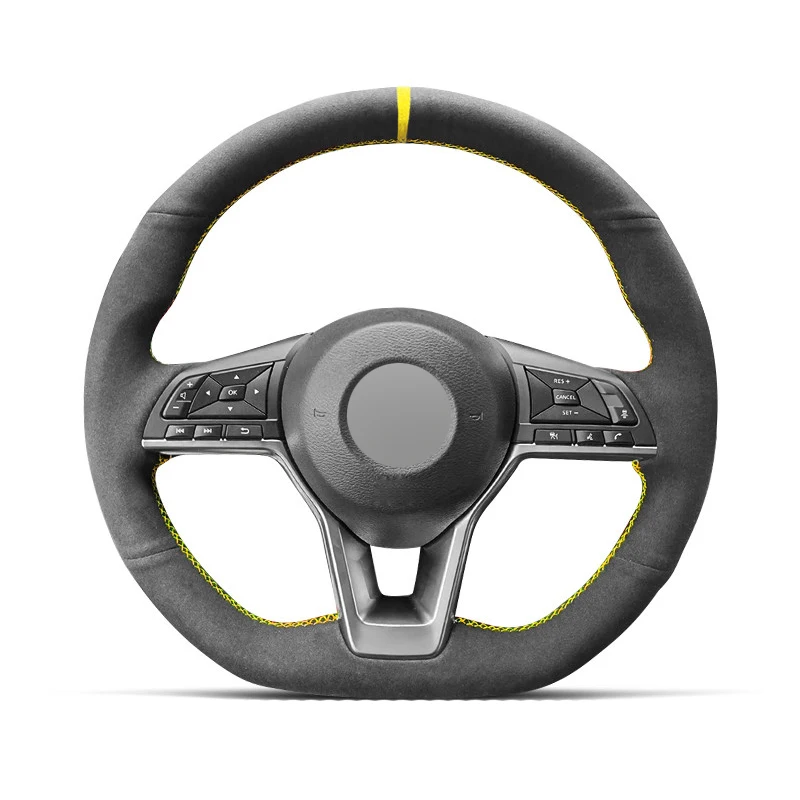 Genuine Leather Yellow Thread Steering Wheel Cover for Alcantera Car Accessories for Nissan Kicks Rogue Sentra Altima Qashqal