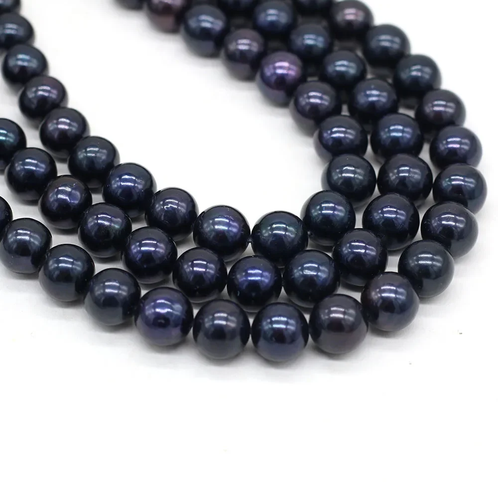 

15‘’ Natural Black Pearl Freshwater Beads Round 100% Pearl Loose Beaded for Making DIY Jewerly Necklace Bracelet 9-10mm