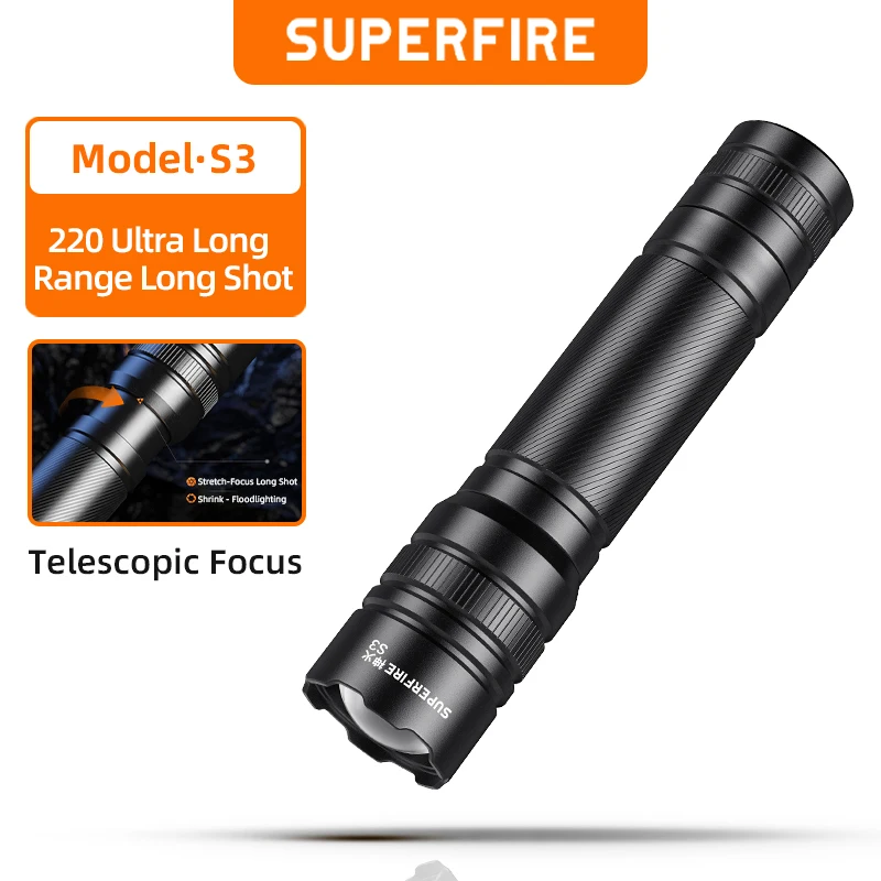 SUPERFIRE S3/RX10 3W Mini LED Flashlights Camping Torch 5 Lighting Modes Aluminum Alloy Zoomable Light Waterproof 18650 Light