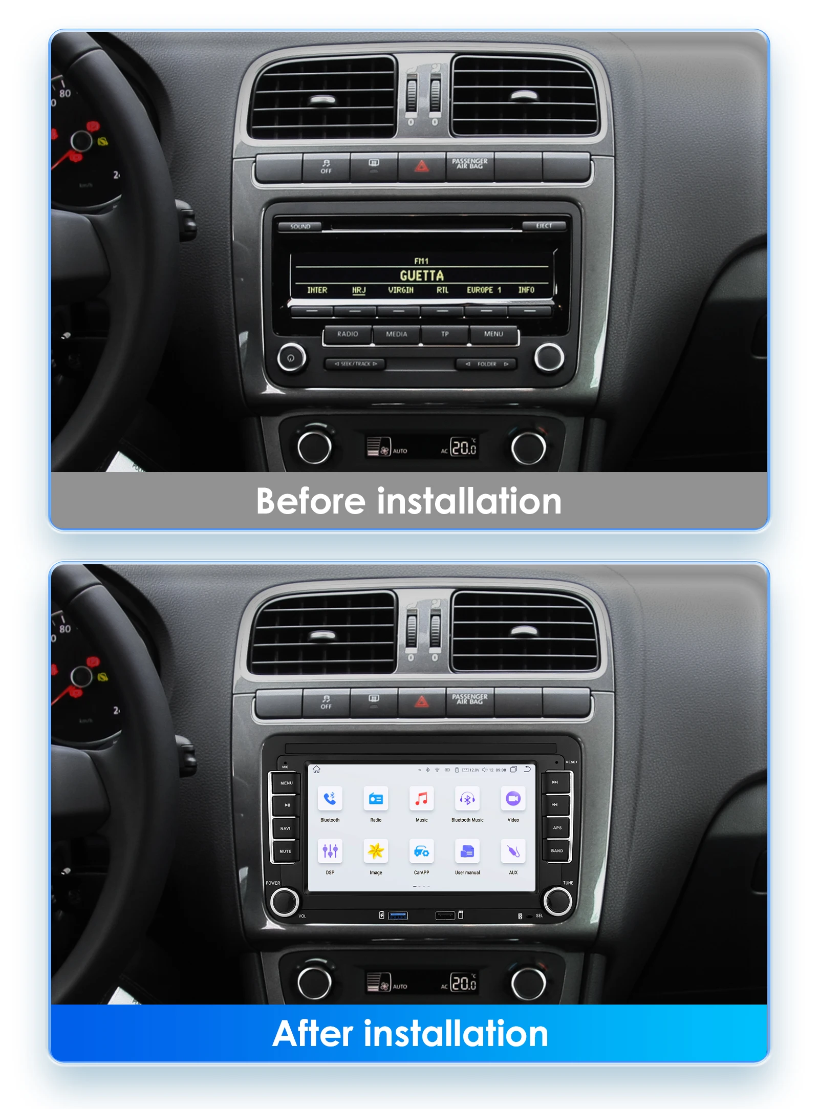 2 Din Android12 Car Radio For Volkswagen Skoda Octavia golf 5 6 touran passat polo Jetta Car Multimedia Player GPS WiFi Carplay