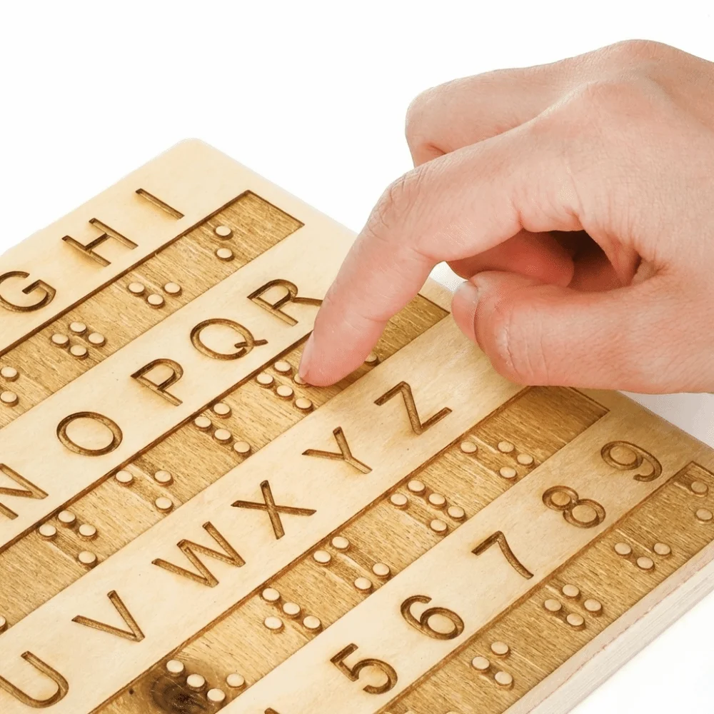 Wooden Braille Alphabet Board Thickened Efficient Tactile Letter Number Panel Educational with Raised Dots