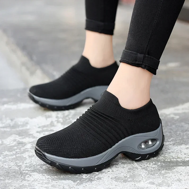 Mesh Women Walking Shoes Running Air Tennis Shoes Trendy Platform Slip-On Sneaker Air Cushion Gym Modern Dance Shoes Men Plus 43