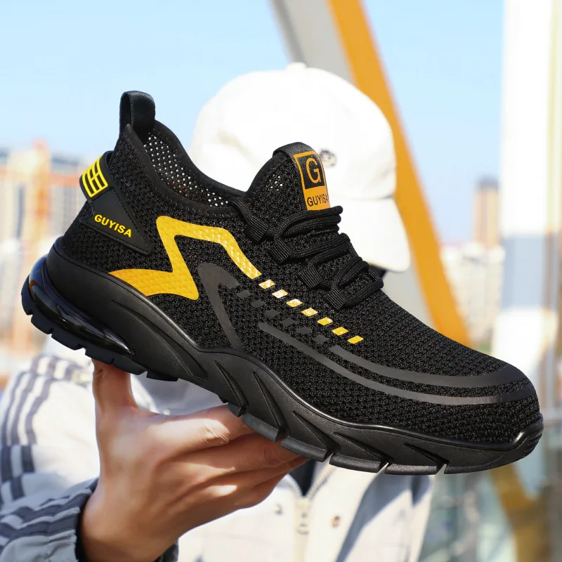 남성용 안전 신발 강철 발가락 부드러운 밑창 남성 신발 보호 기능이 있는 경량 통기성 작업 신발 내마모성