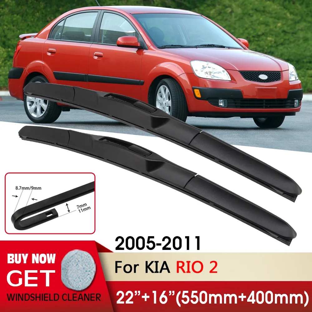 

Car Wiper RHD & LHD Front Wiper Blade 22"+16" For KIA RIO 2 2005-2011 Fit U Hook Arm Windshield Windscreen Front Window