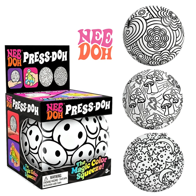 Needoh Press-Doh Magic Color Squeeze Ball Toy Doodle Pattern Flour Filled Fast Rebound Anti Stress Anxiety Relief Autism Toy