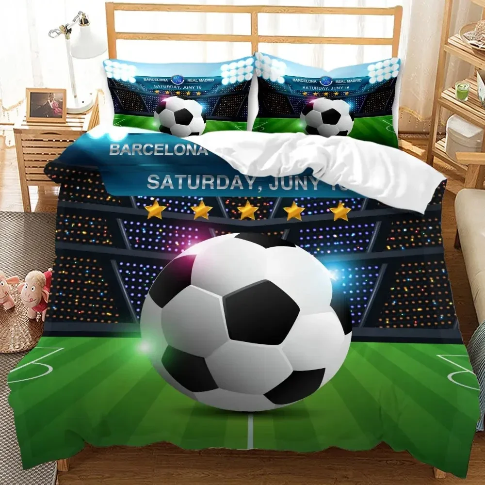 Soccer Duvet Cover Set Sports Blue Flame 3D Printed Football Comforter Cover Set for Boys Soft Microfiber Queen/King Size