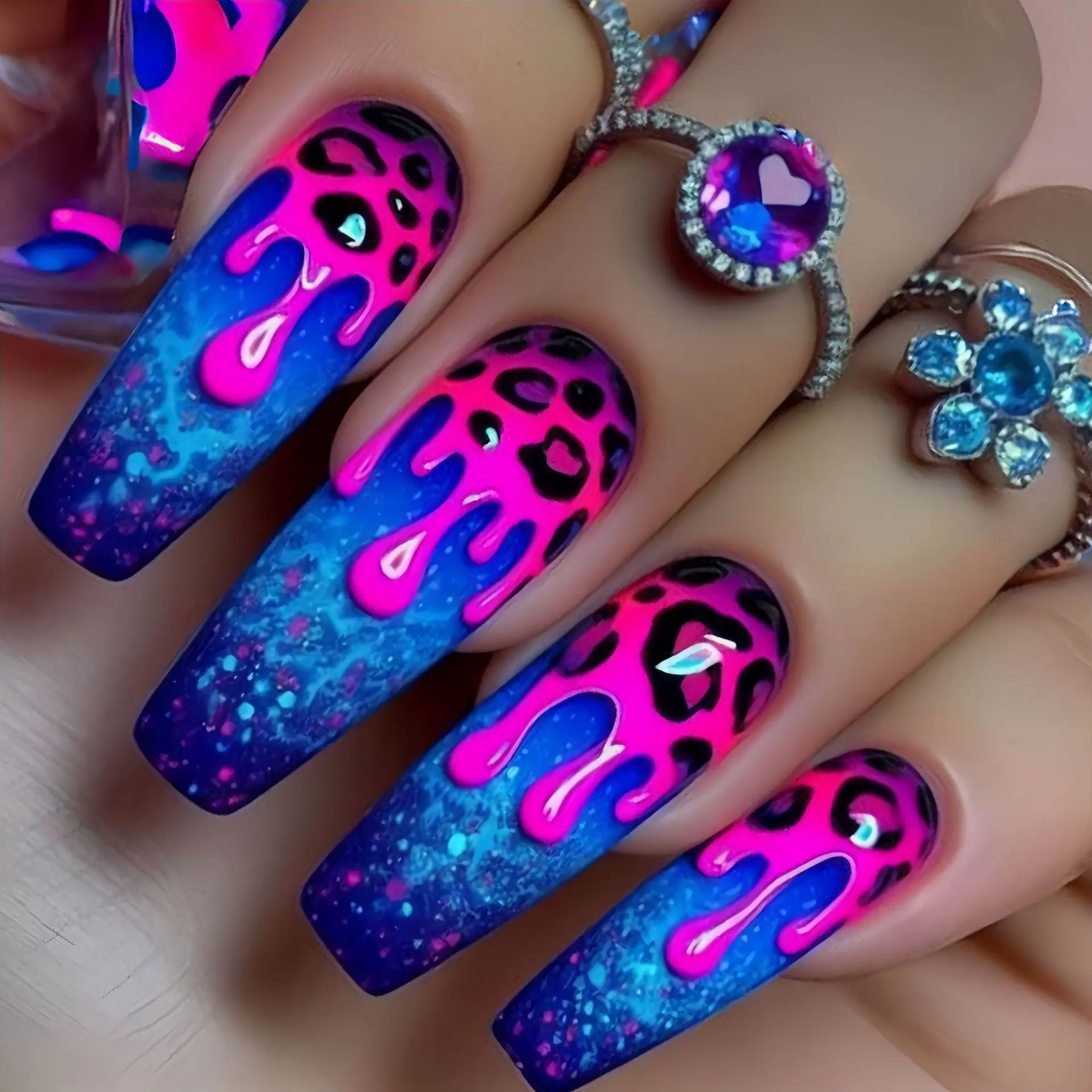 Faux ongles courts, moyens et longs, pointes carrées pour ballet, dégradé, violet, rose, bleu, léopa