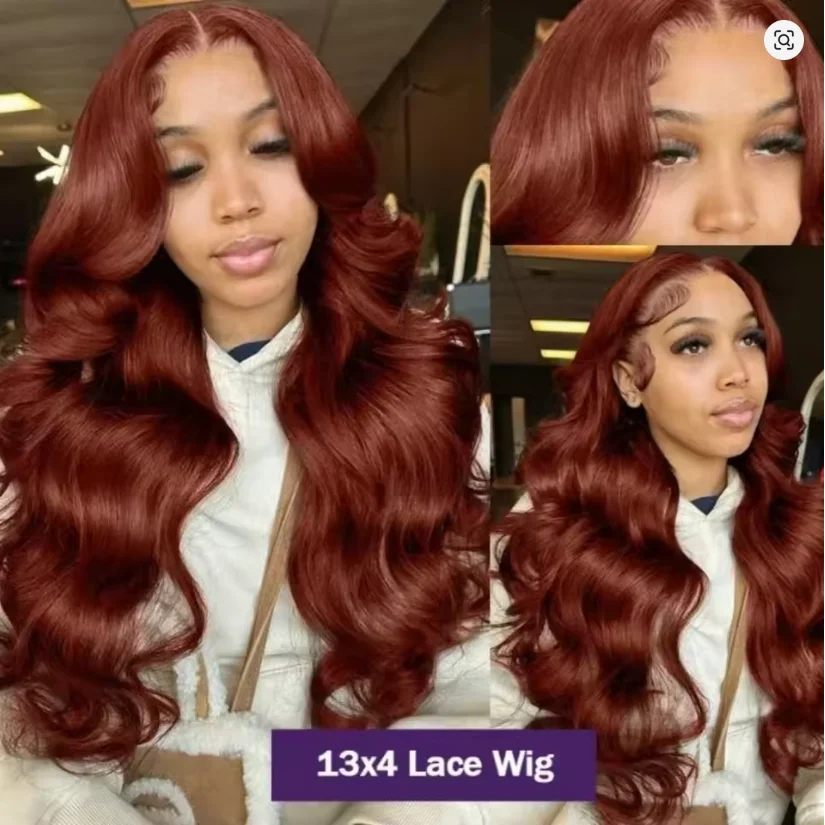 

Красно-коричневый парик из натуральных волос с эффектом Body Wave, 13x4, с HD-кружевной передней частью, предварительно выщипанный, бразильский, HD-кружевной фронтальный парик, распродажа