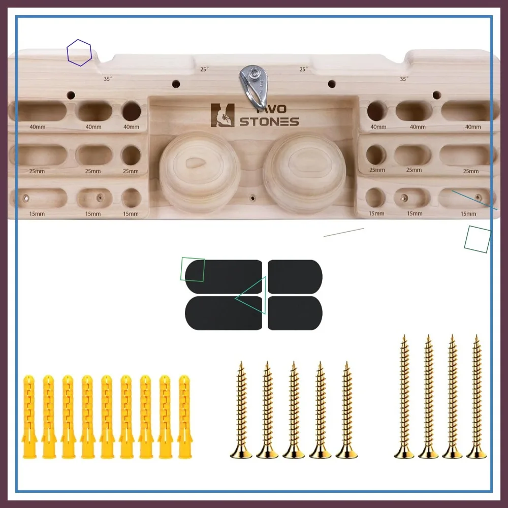 

Wooden Hangboard Rock Climbing Pull Up Bar Training Board with Jugs, Slopes, Pockets for Grip Strength, Core Endurance, Home Gym
