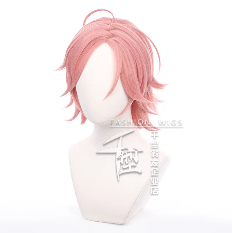 Ensemble Stars-Oukawa Kohaku Peruca Cosplay, Cabelo Curto Rosa, Resistente ao Calor, Sintético, Acessórios de Festa de Halloween