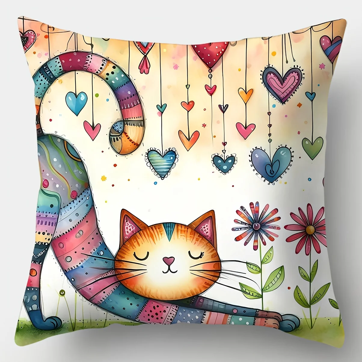 Cute cat lover decor pillowcase farmhouse cottage floral nursery home accent cushion cover