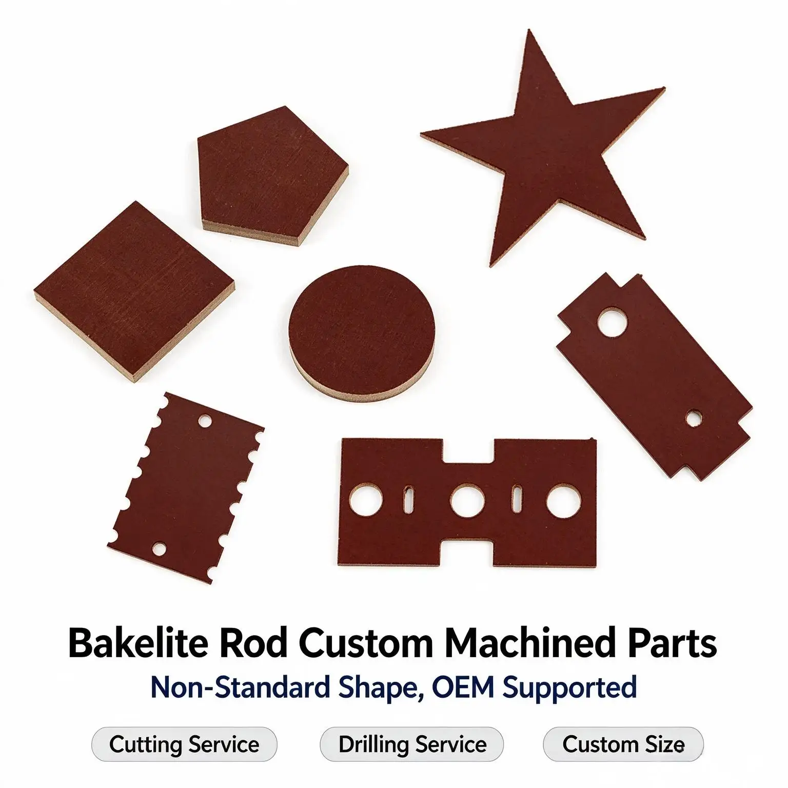 Bakelite Rod Phenolic Resin Rod Insulation Rod 8-250mm Diameter High Hardness Wear Resistant CNC Custom Cutting OEM Available