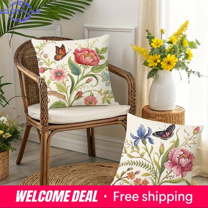 Floral and Fauna-Printed Pillowcases: Birds, Butterflies, and Blooming Flowers Sofa cushion cover home room decoration